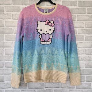 Hello Kitty Box Lunch Sanrio Pastel Fair Isle Sweater Oversized Size Small